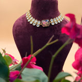 Pink & Blue Mixed Stone Kundan Necklace Set - Suramya