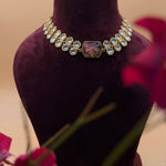 Pink & Blue Mixed Stone Kundan Necklace Set - Suramya