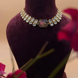 Pink & Blue Mixed Stone Kundan Necklace Set - Suramya