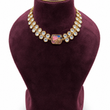 Pink & Blue Mixed Stone Kundan Necklace Set - Suramya Designs