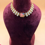 Pink & Blue Mixed Stone Kundan Necklace Set - Suramya