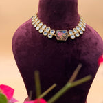 Pink & Blue Mixed Stone Kundan Necklace Set - Suramya