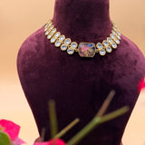 Pink & Blue Mixed Stone Kundan Necklace Set - Suramya