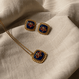 Pond Lotus Pendant Necklace & Earrings Set in Blue and Firoza