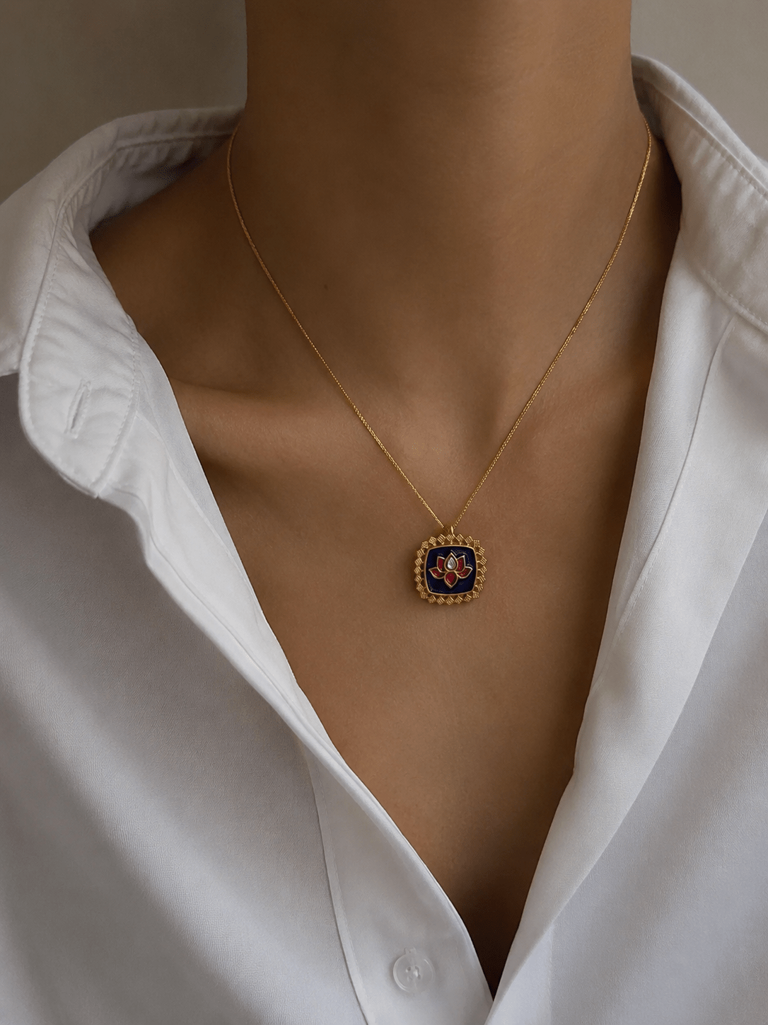 Pond Lotus Pendant Necklace & Earrings Set in Blue and Firoza