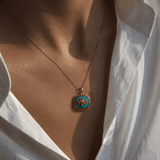 Pond Lotus Pendant Necklace & Earrings Set in Blue and Firoza
