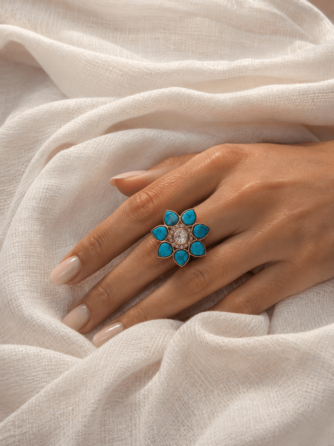 Pushpa Floral Kundan Statement Ring - Suramya Designs