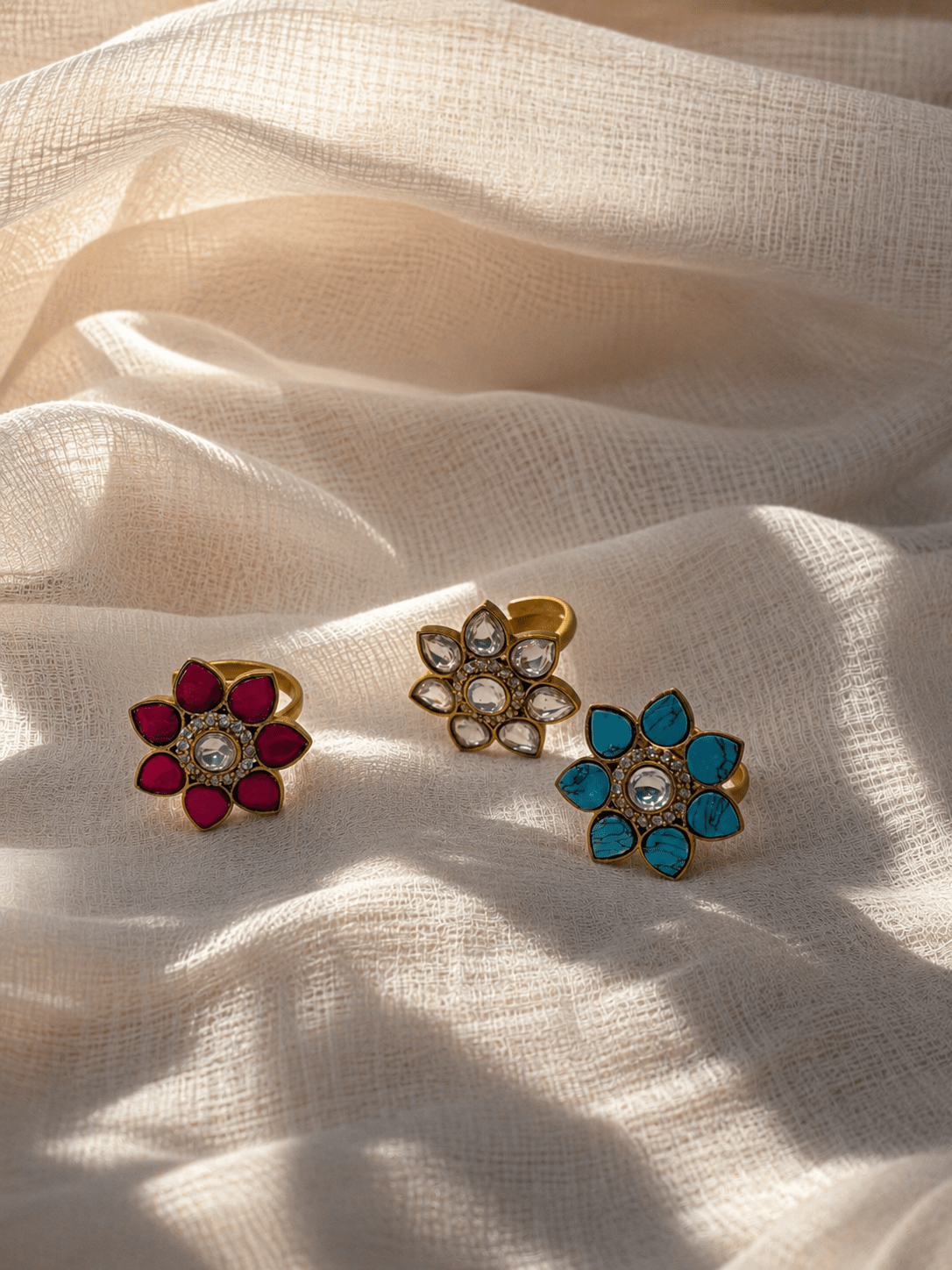 Pushpa Floral Kundan Statement Ring - Suramya Designs