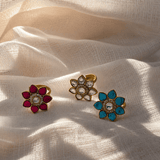 Pushpa Floral Kundan Statement Ring - Suramya Designs