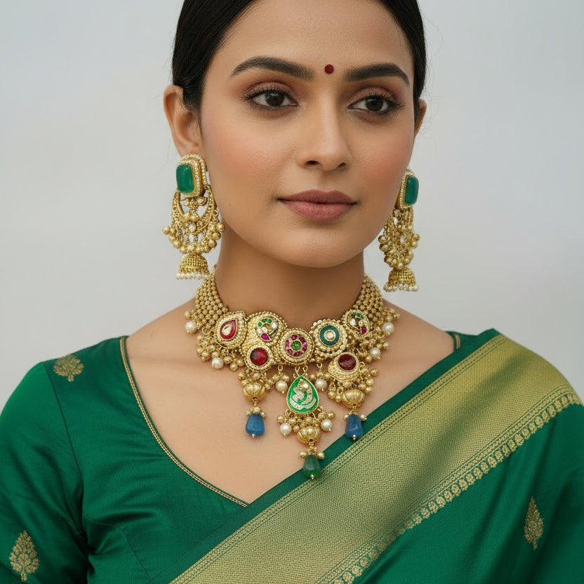 Royal Enamel Heritage Necklace Set - Suramya