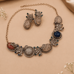 Royal Multistone Victorian Necklace Set with Statement Earrings - Suramya