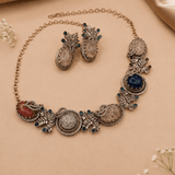 Royal Multistone Victorian Necklace Set with Statement Earrings - Suramya