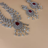 Ruby Blossom American Diamond Necklace Set - Suramya