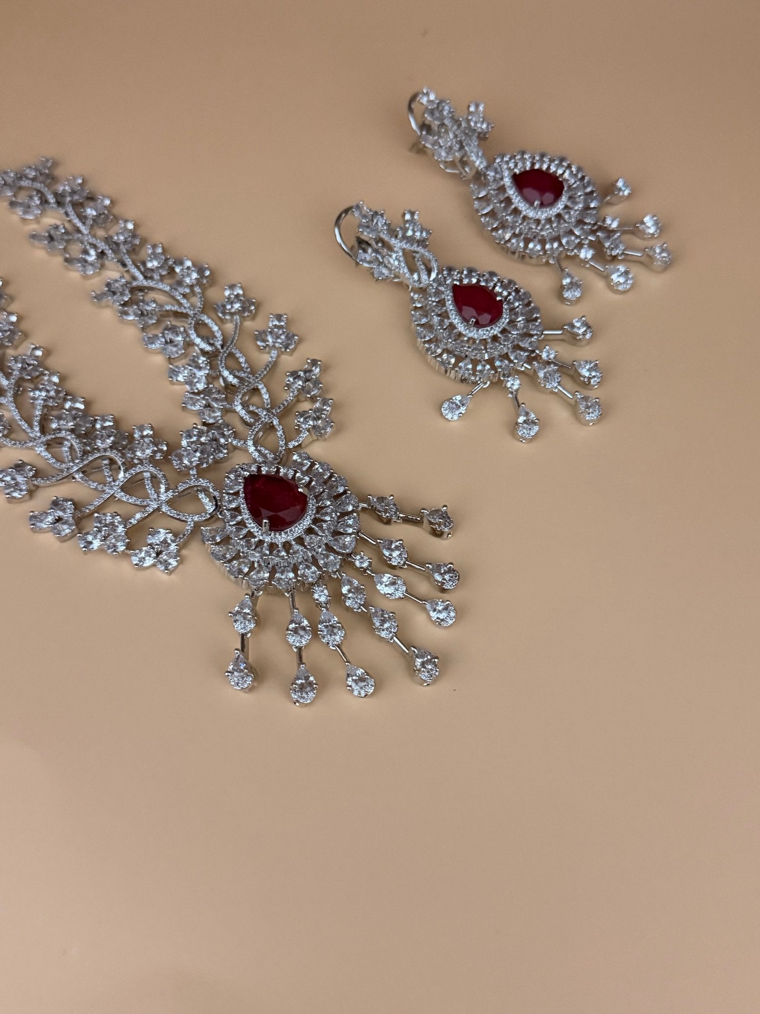 Ruby Blossom American Diamond Necklace Set - Suramya
