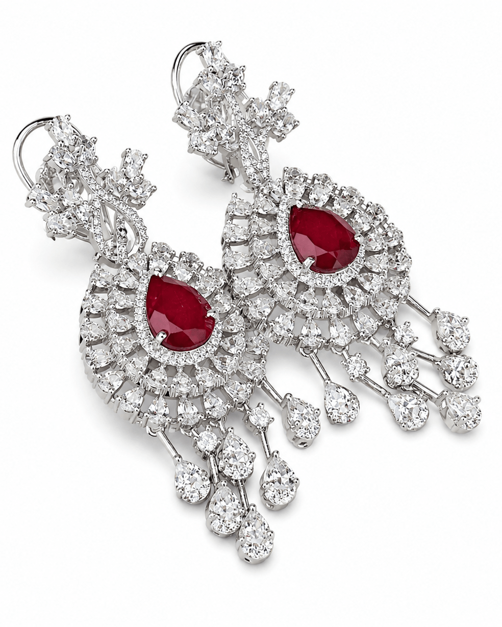 Ruby Blossom American Diamond Necklace Set - Suramya Designs
