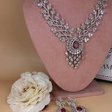 Ruby Blossom American Diamond Necklace Set - Suramya