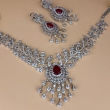 Ruby Blossom American Diamond Necklace Set - Suramya