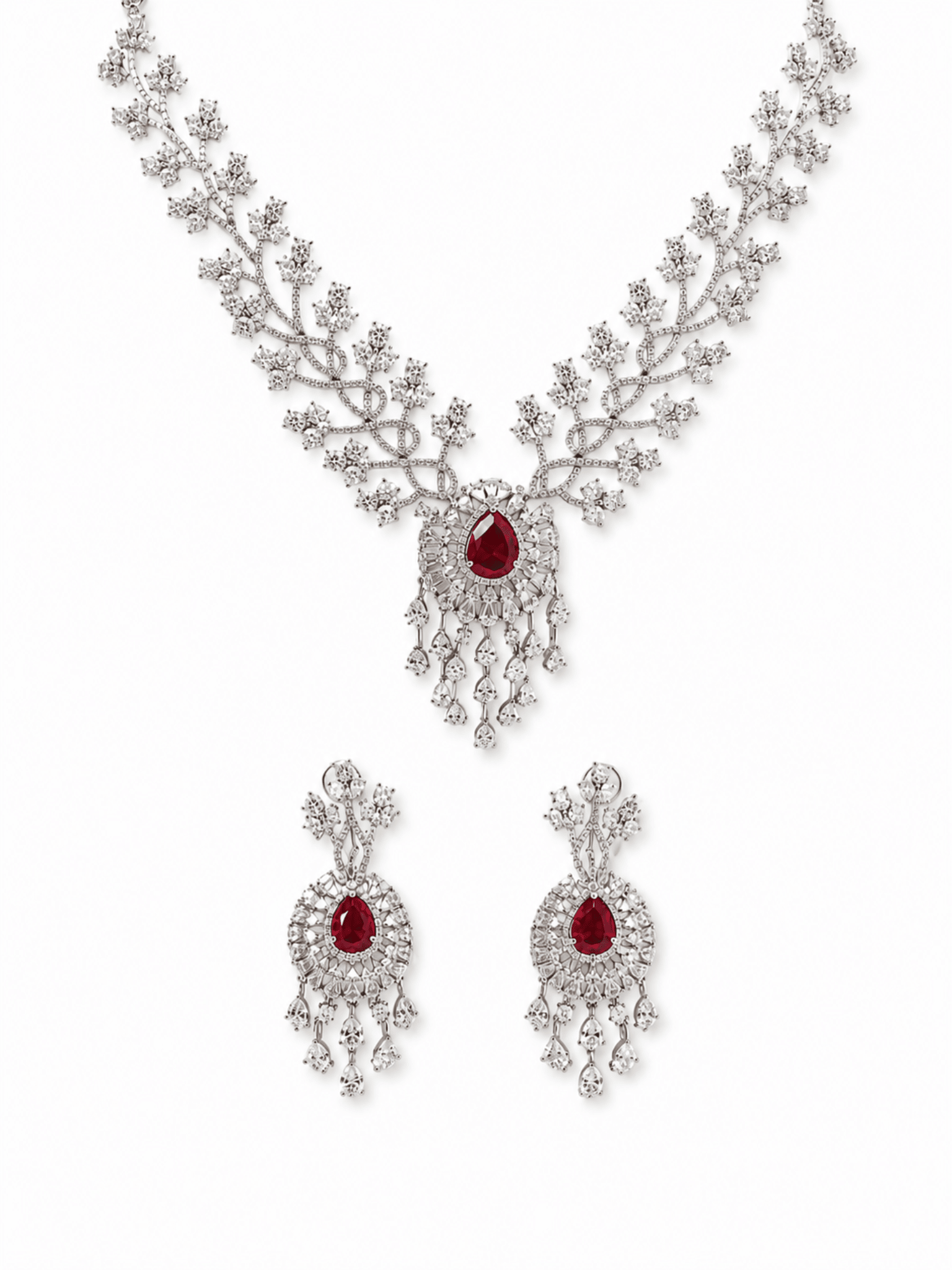 Ruby Blossom American Diamond Necklace Set - Suramya Designs