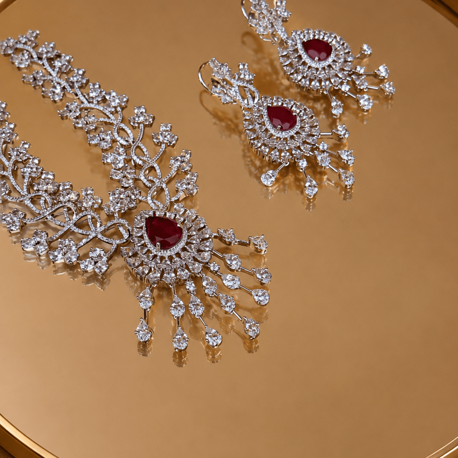 Ruby Blossom American Diamond Necklace Set - Suramya Designs