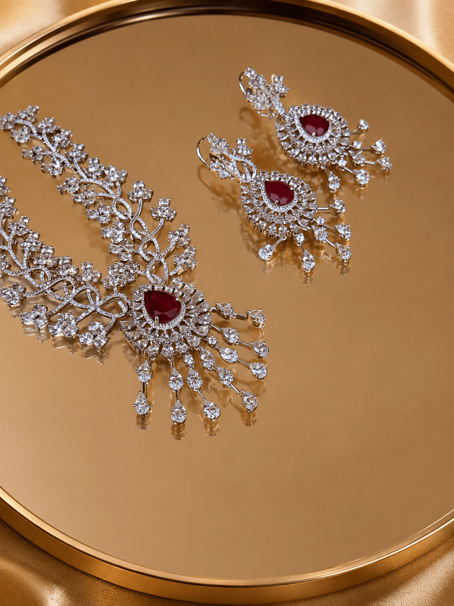 Ruby Blossom American Diamond Necklace Set - Suramya Designs