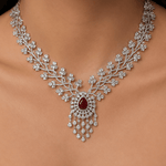Ruby Blossom American Diamond Necklace Set - Suramya