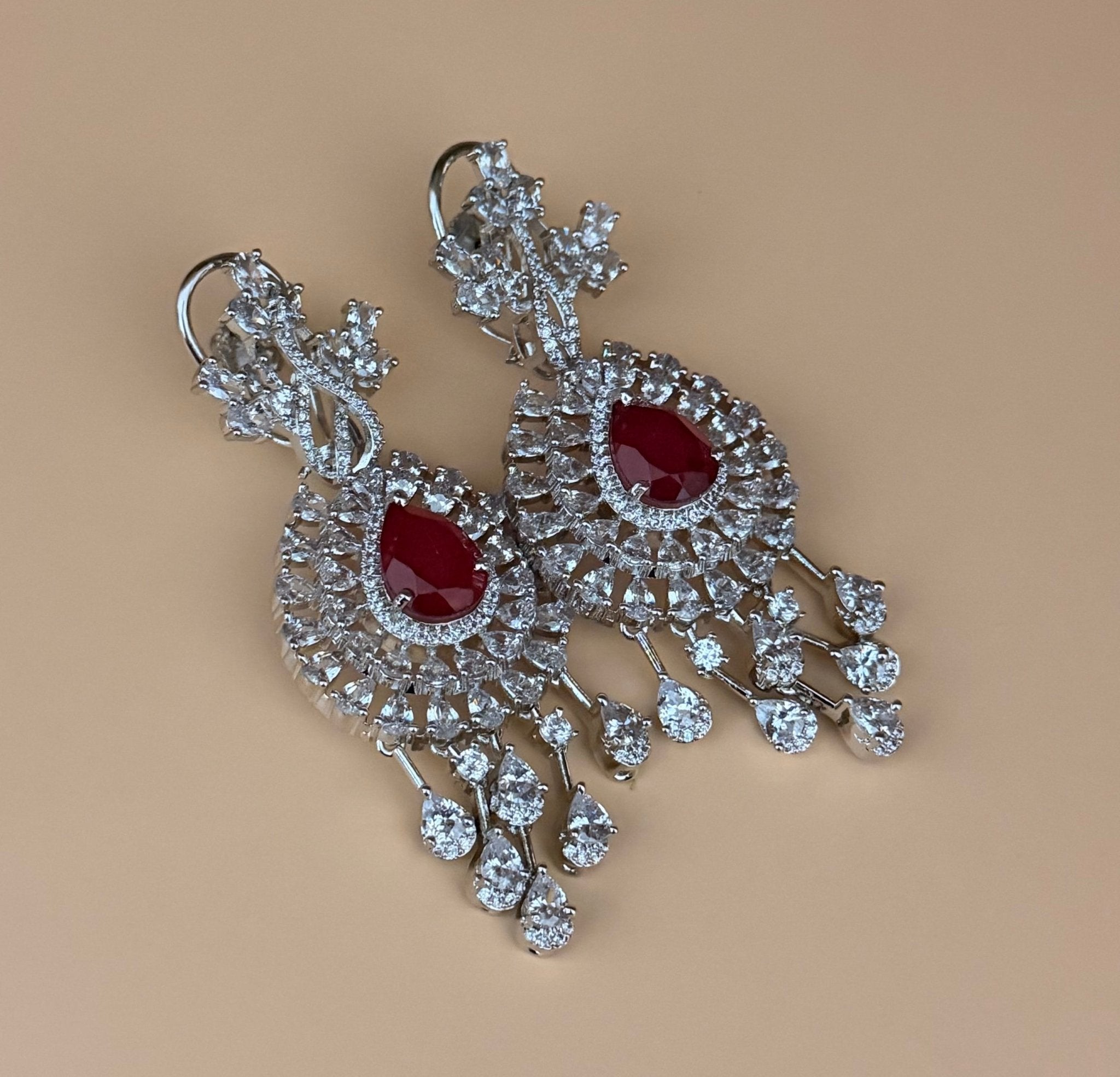 Ruby Blossom American Diamond Necklace Set - Suramya