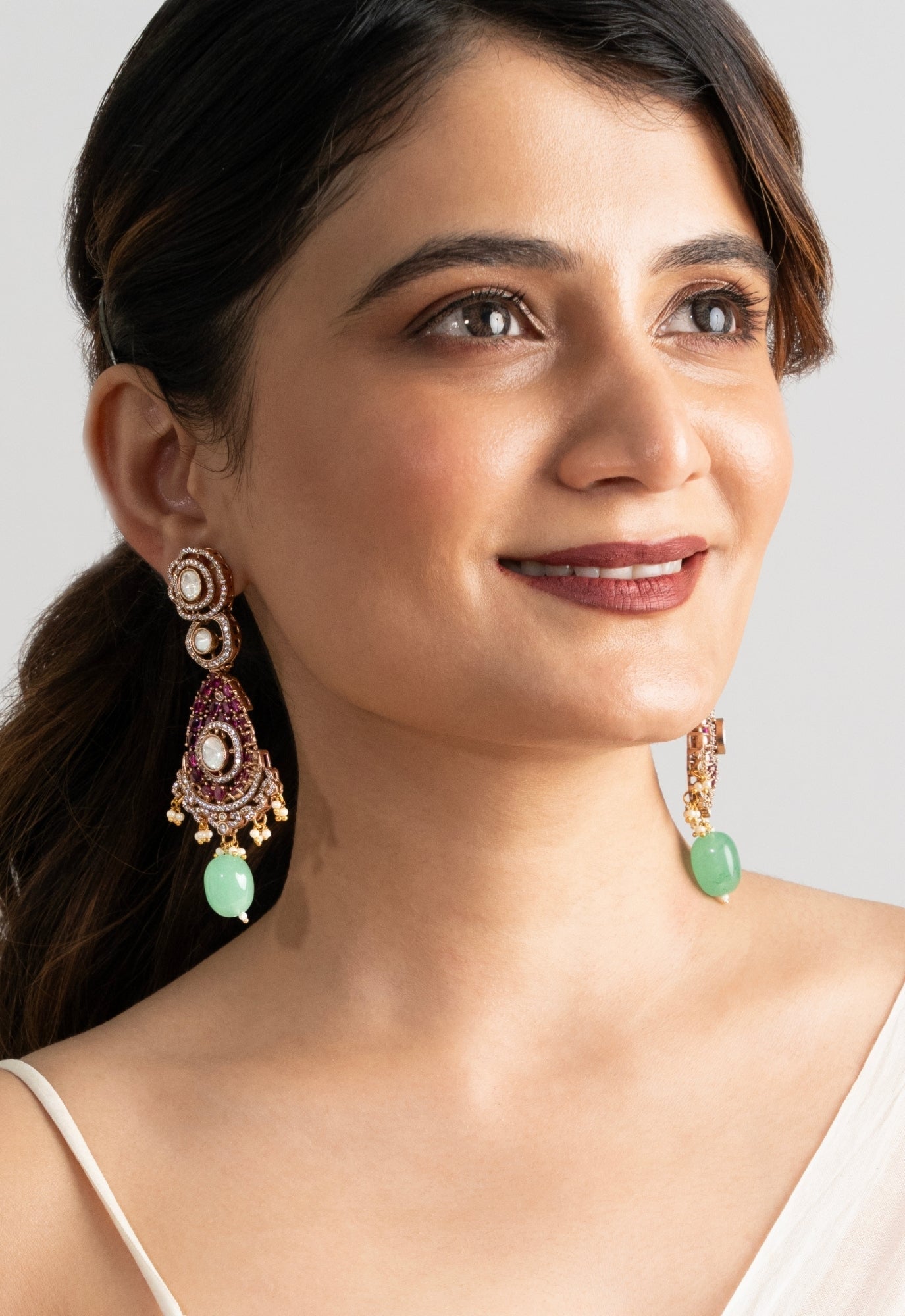 Ruby & Mint Drop Kundan Necklace Set - Suramya