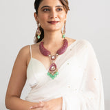 Ruby & Mint Drop Kundan Necklace Set - Suramya