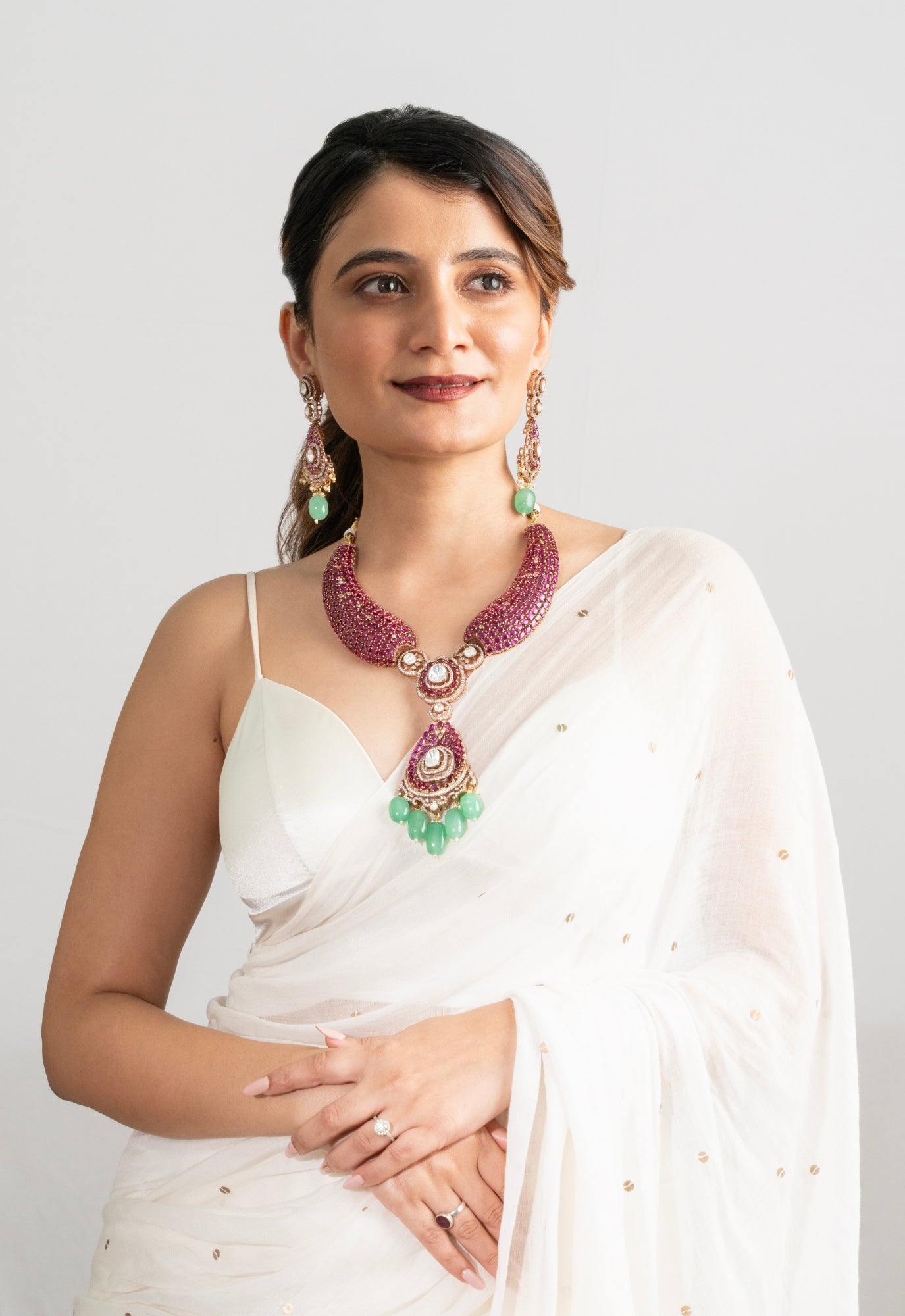 Ruby & Mint Drop Kundan Necklace Set - Suramya