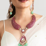 Ruby & Mint Drop Kundan Necklace Set - Suramya
