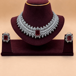 Ruby Zirconia & American Diamond Choker Necklace Set - Suramya