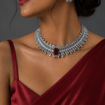 Ruby Zirconia & American Diamond Choker Necklace Set - Suramya