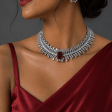 Ruby Zirconia & American Diamond Choker Necklace Set - Suramya