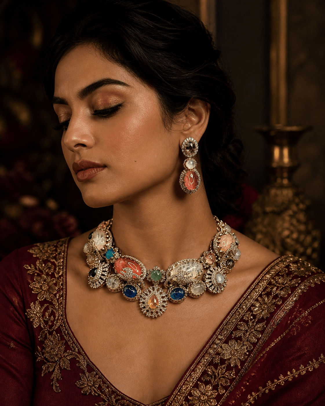 Sabyasachi-Inspired Maharani Navratan Necklace - Suramya Designs