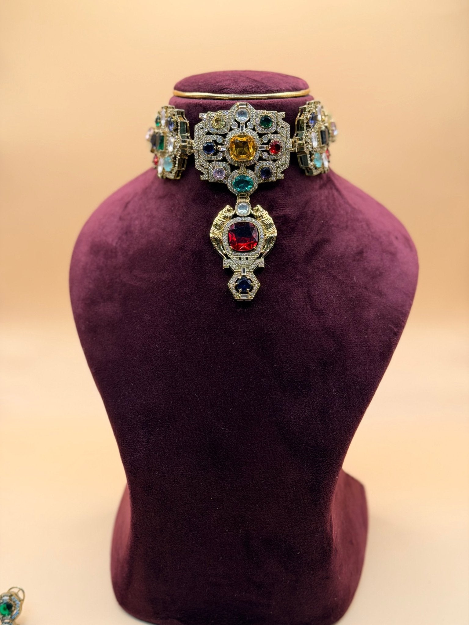 Sabyasachi-inspired Royal Durbar Choker & Earrings - Suramya