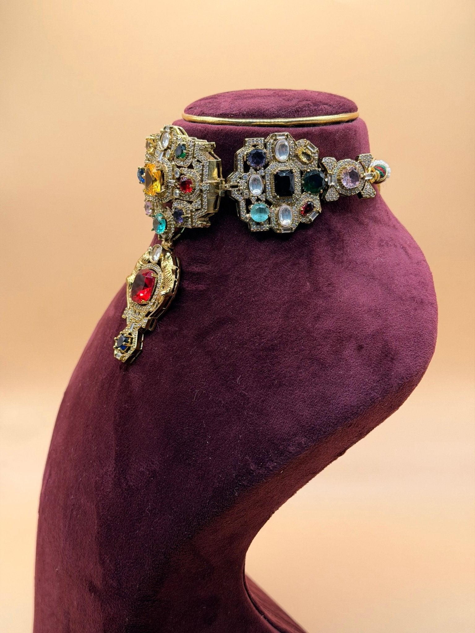 Sabyasachi-inspired Royal Durbar Choker & Earrings - Suramya
