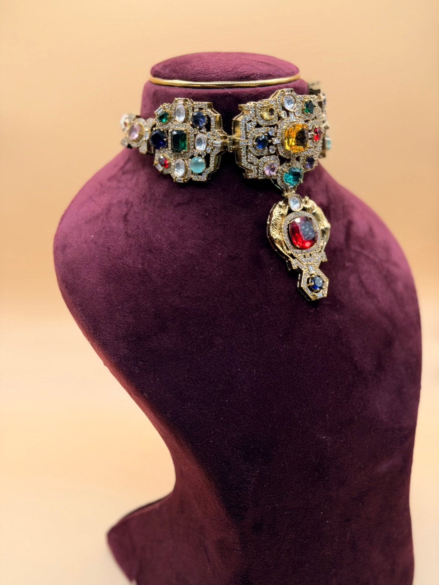 Sabyasachi-inspired Royal Durbar Choker & Earrings - Suramya