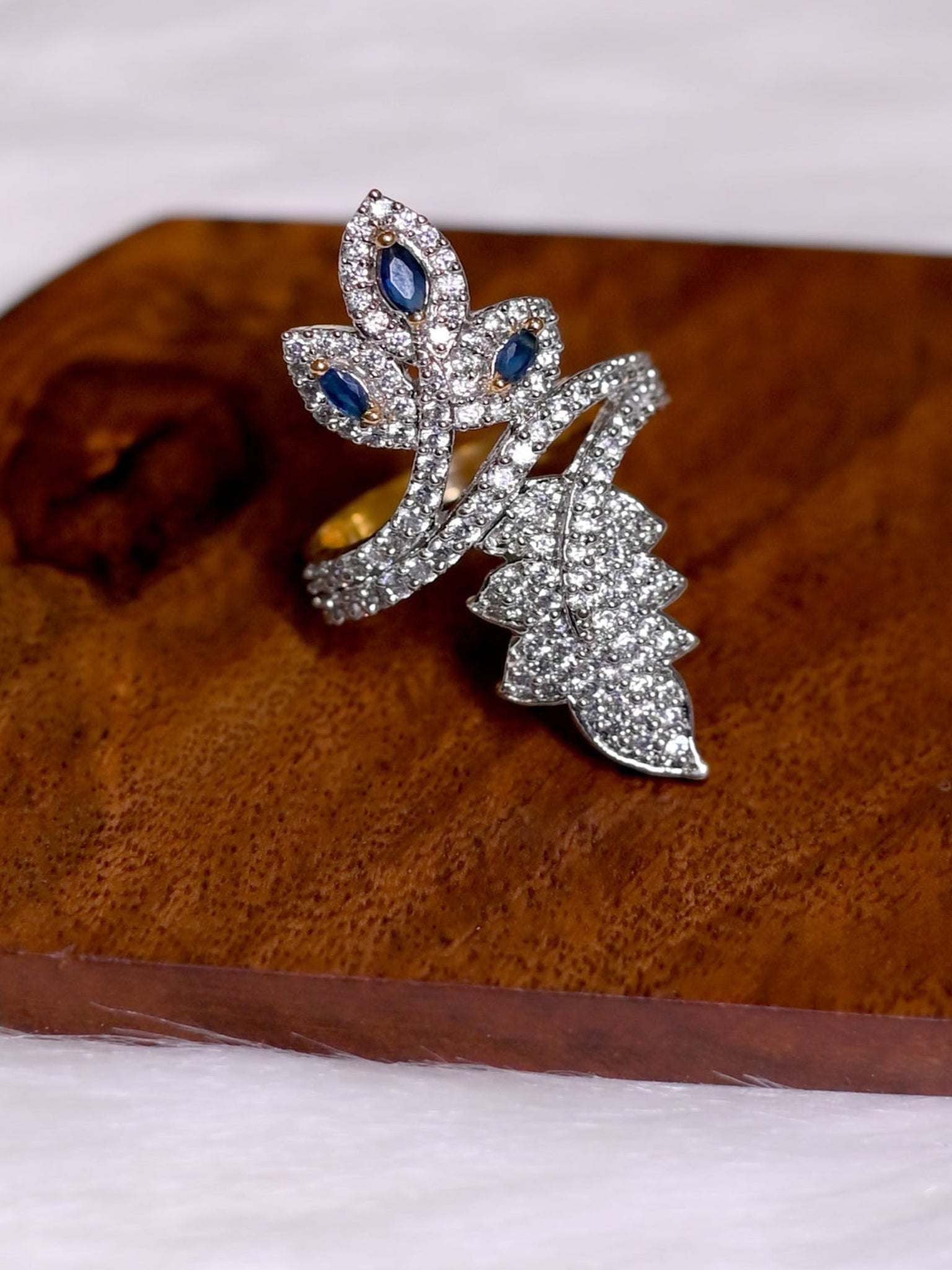 Sapphire Leaf Whisper Ring - Suramya