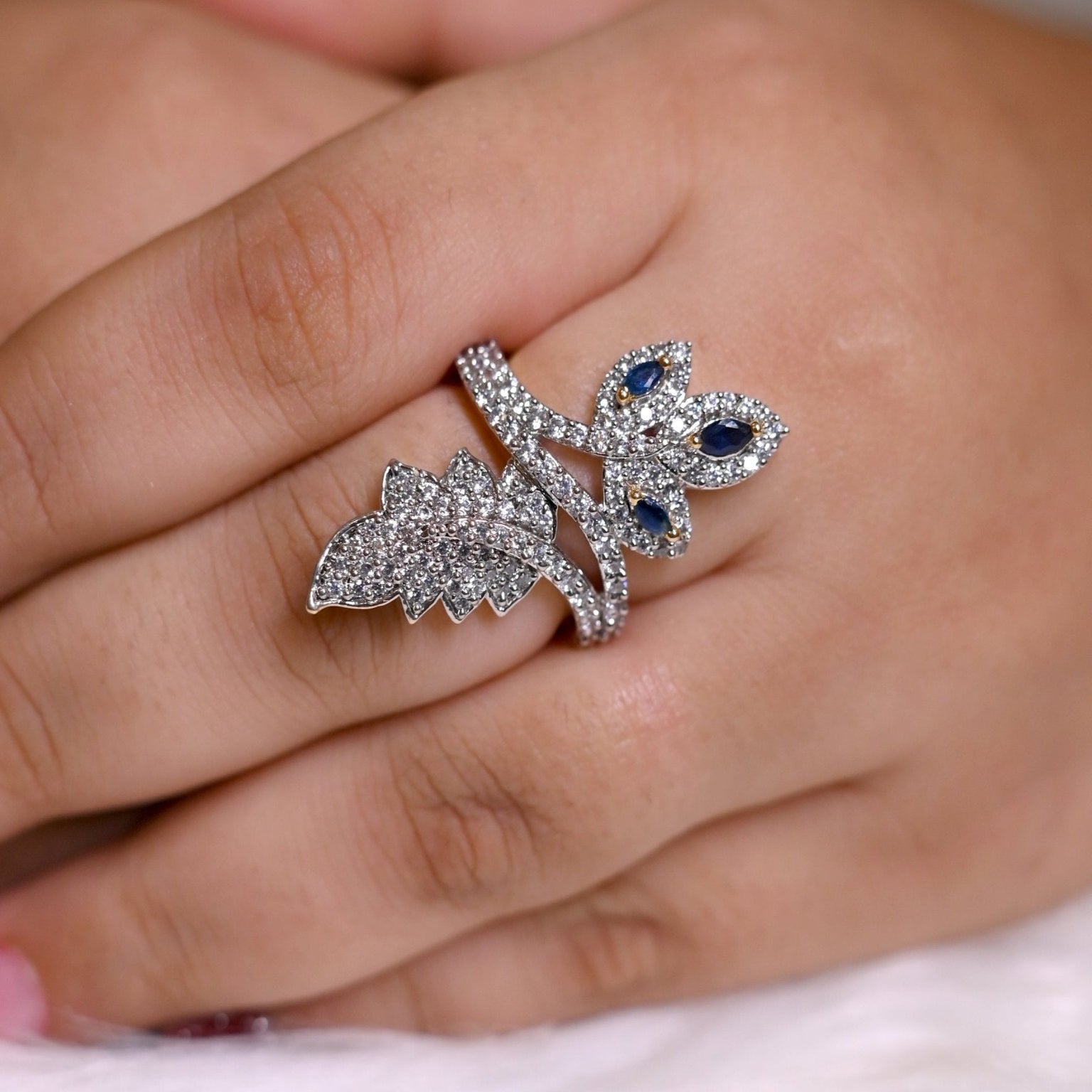 Sapphire Leaf Whisper Ring - Suramya