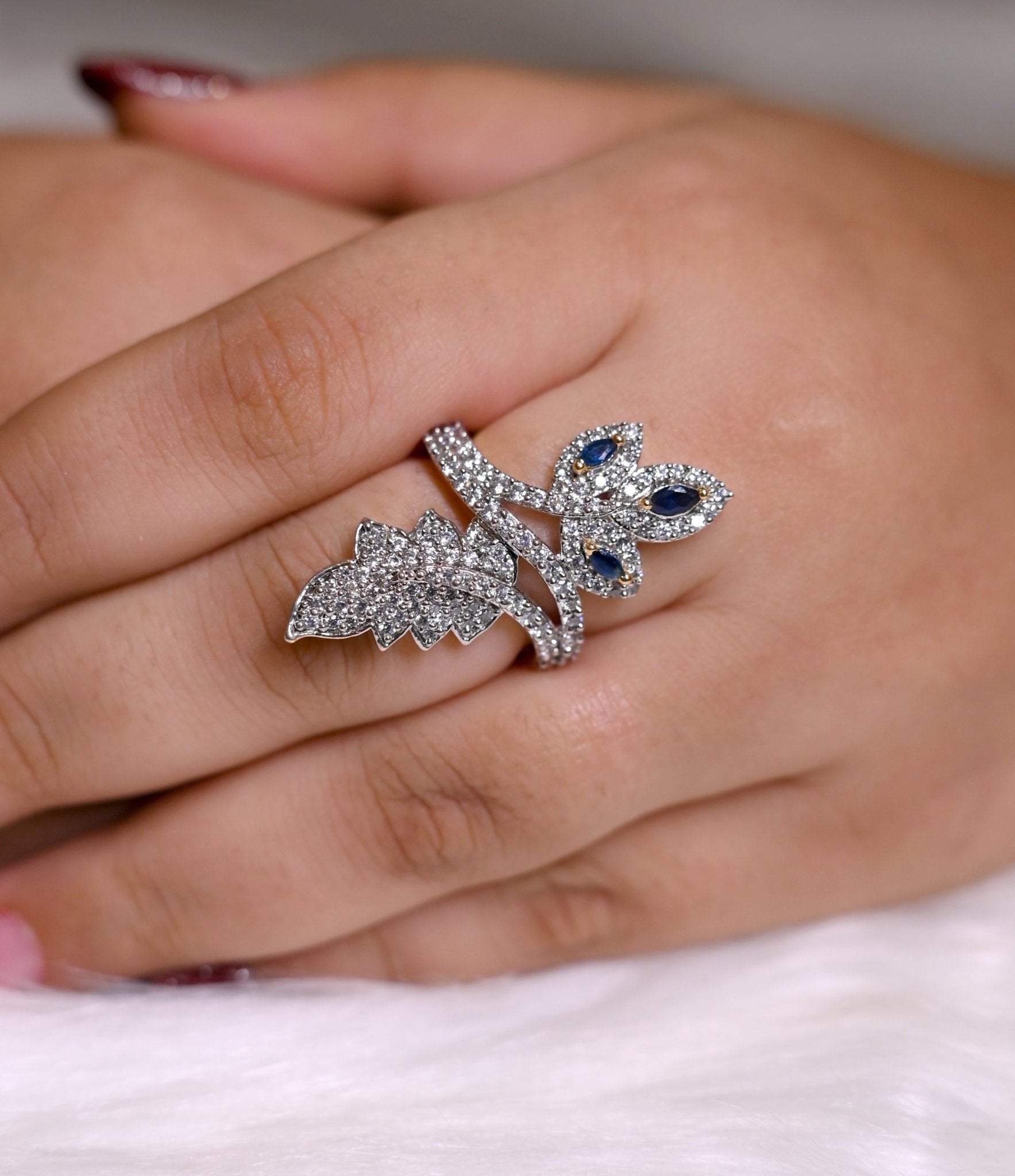 Sapphire Leaf Whisper Ring - Suramya