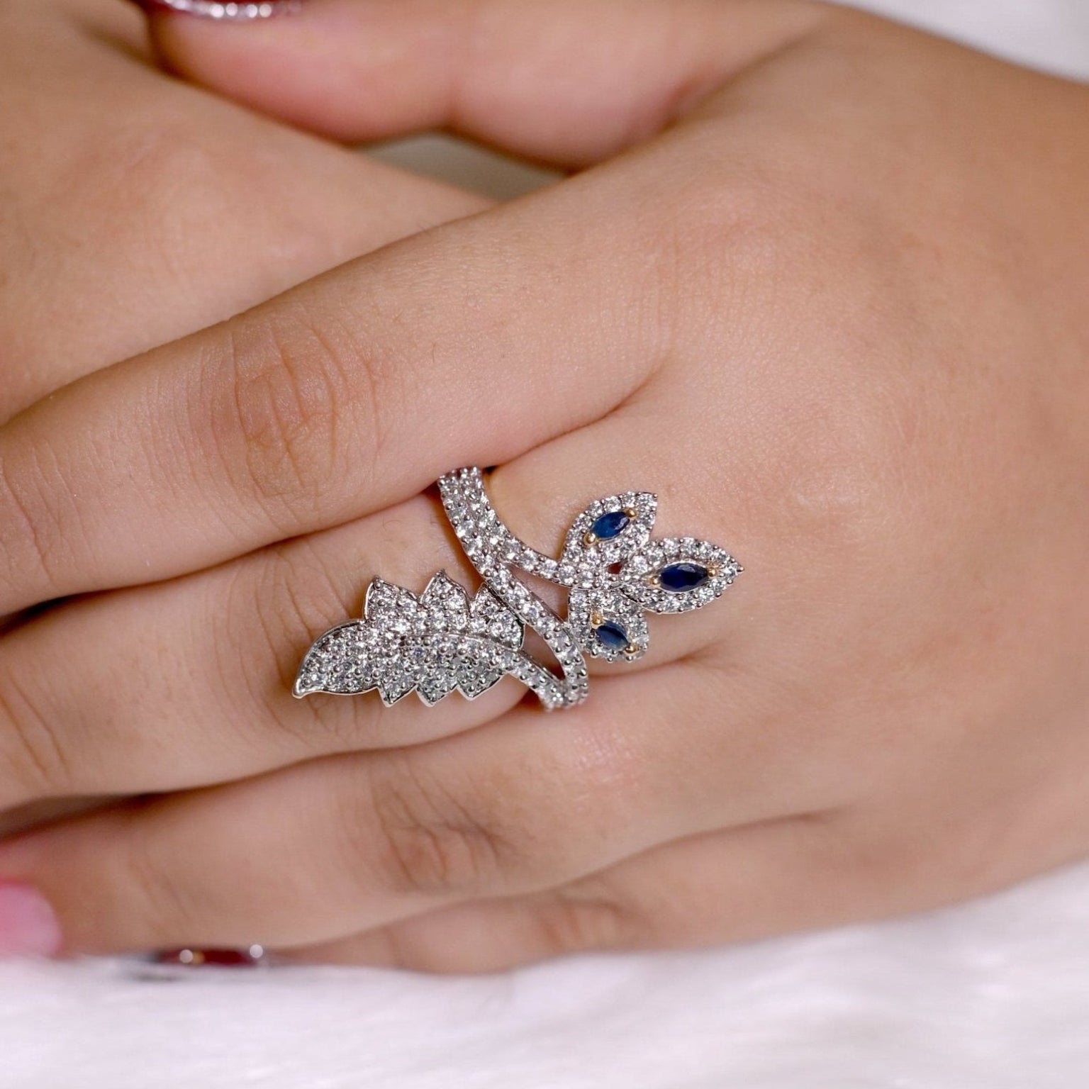 Sapphire Leaf Whisper Ring - Suramya