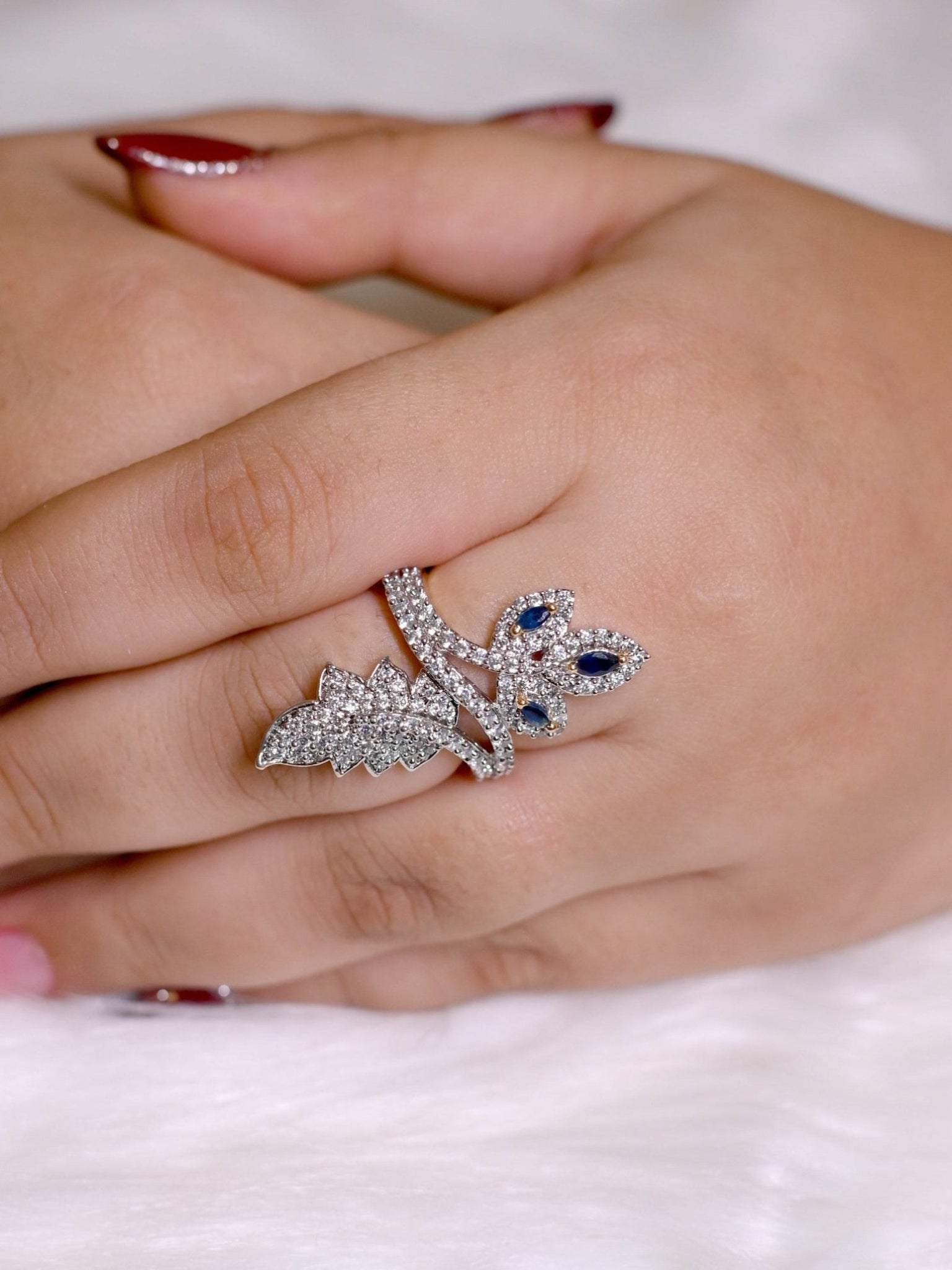 Sapphire Leaf Whisper Ring - Suramya