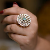 Sea-Green Mystique Kundan Ring - Suramya
