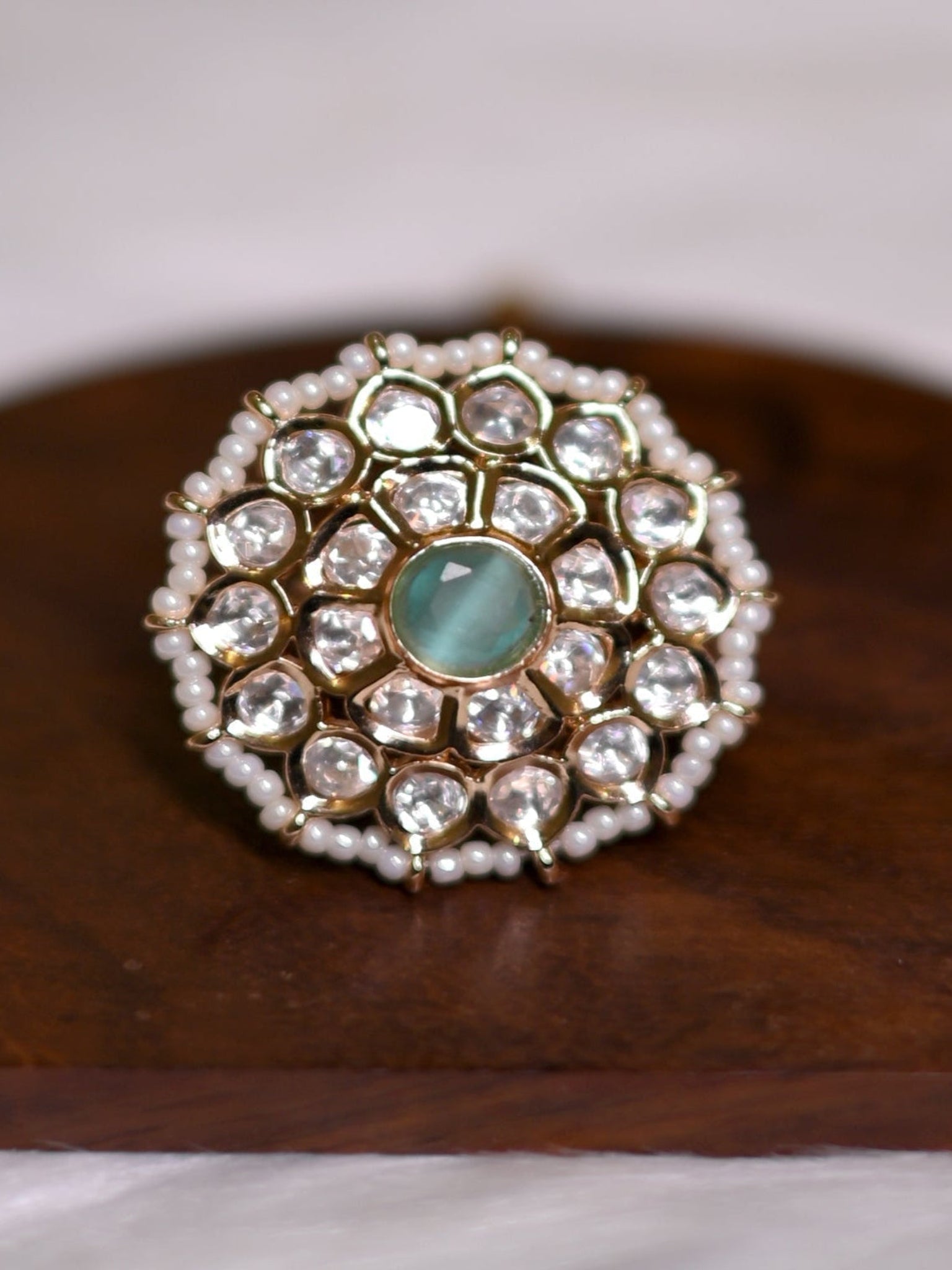 Sea-Green Mystique Kundan Ring - Suramya