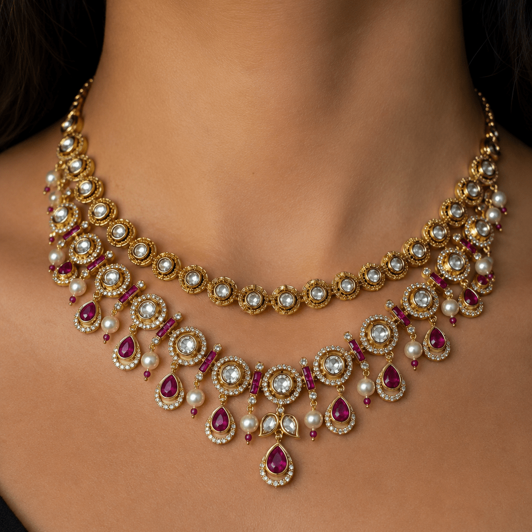 Suhani Mossoniate Ruby Kundan Necklace Set - Suramya