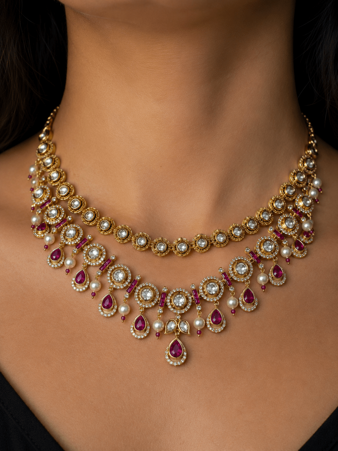 Suhani Mossoniate Ruby Kundan Necklace Set - Suramya