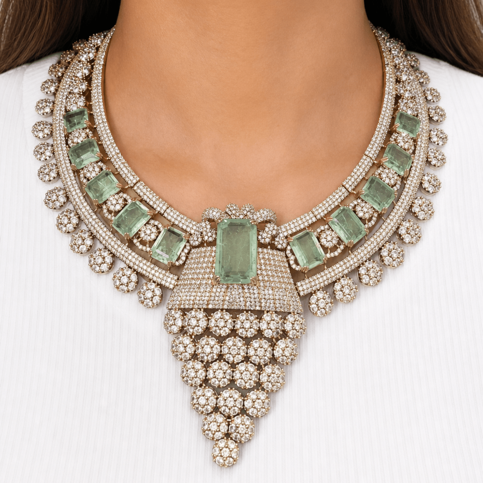 Maharani Amal Mint & Diamond Zircon Luxe Couture Statement