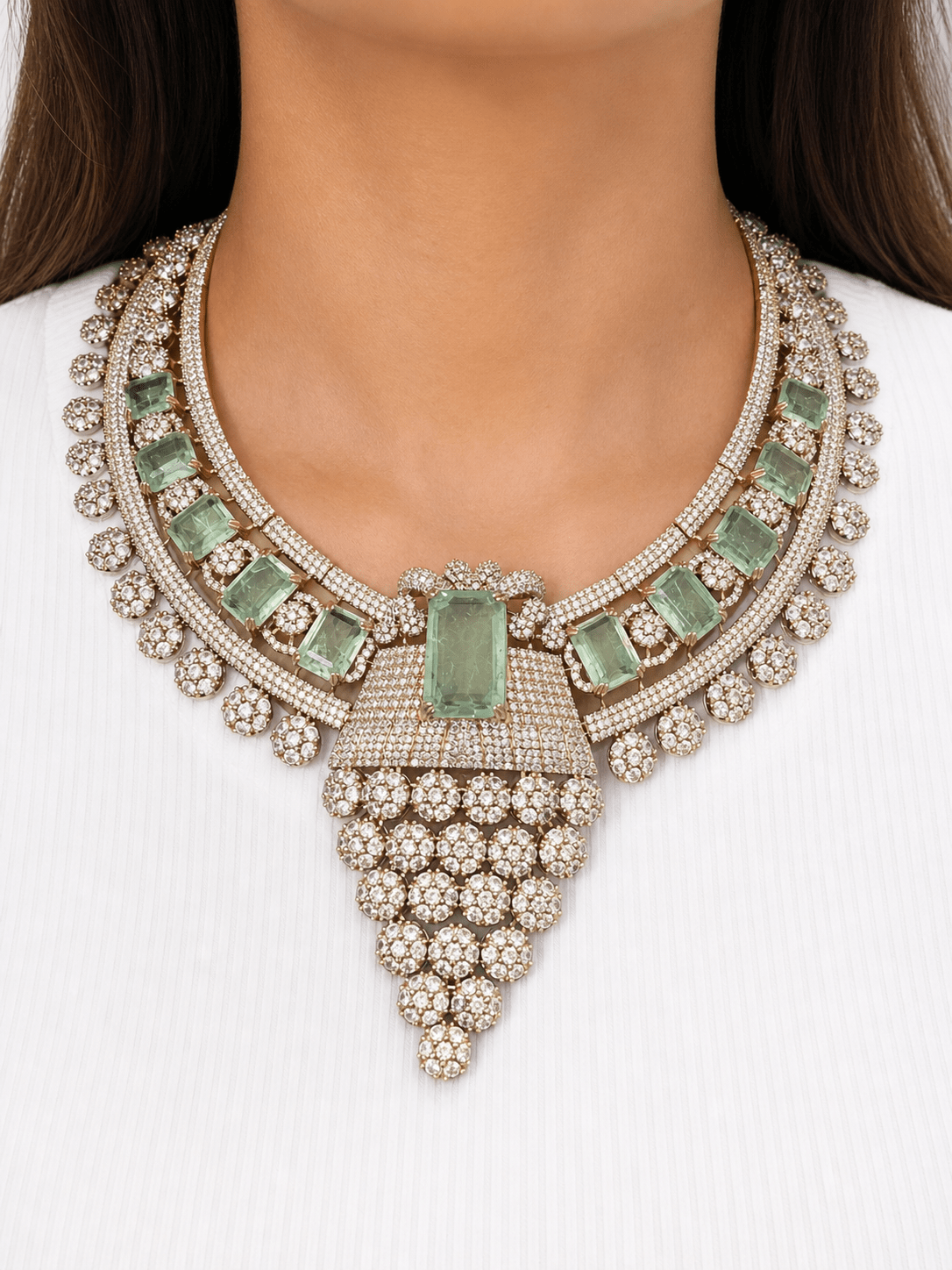 Maharani Amal Mint & Diamond Zircon Luxe Couture Statement