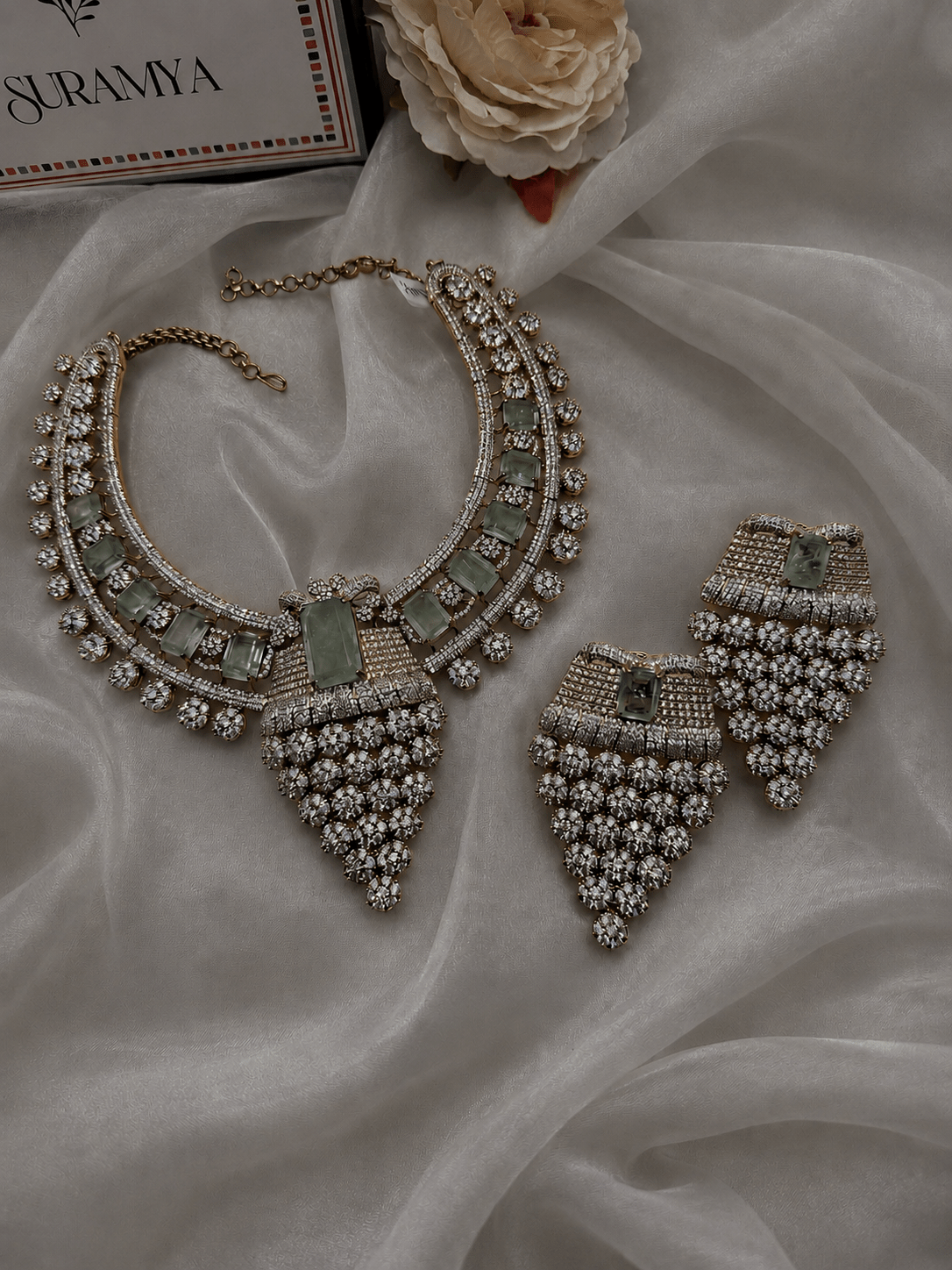 Maharani Amal Mint & Diamond Zircon Luxe Couture Statement