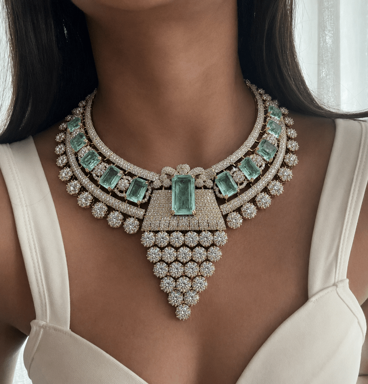 Maharani Amal Mint & Diamond Zircon Luxe Couture Statement